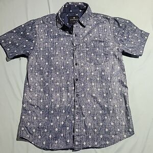 Shouthouse Shirt 100% Cotton Short Sleeve Blue Button Up Classic Mens Medium